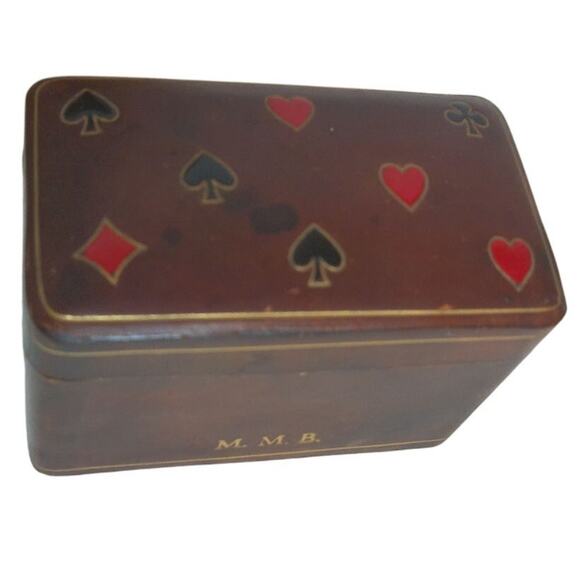 Vintage Italian Leather Box For Double Deck Of Cards READ - Picture 1 of 8